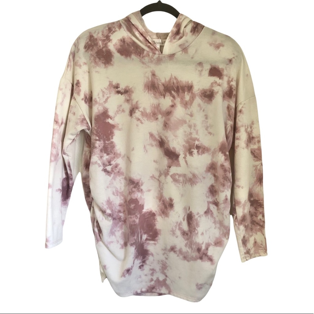 Maternity Purple Watercolor Pastel Tie Dye Side Ruched Hooded Sweater